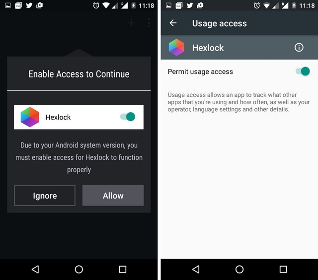 Hexlock Android app usage access