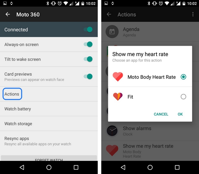 Moto 360 Actions