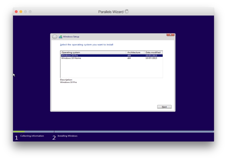 Parallels Windows Setup