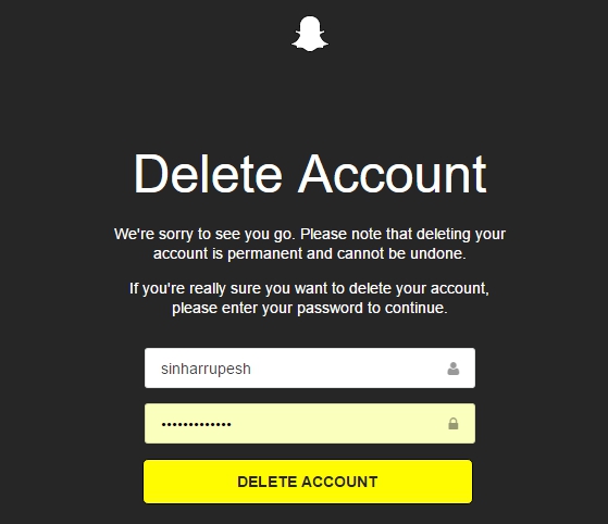 Snapchat delete account