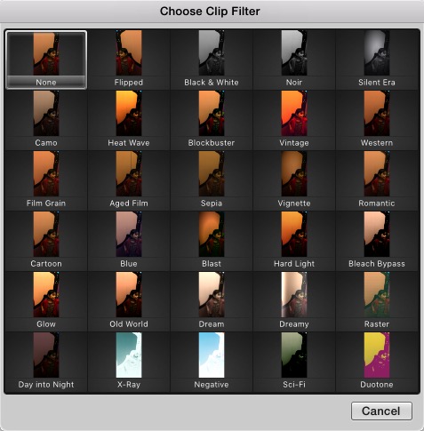 iMovie - Choose Clip Filter