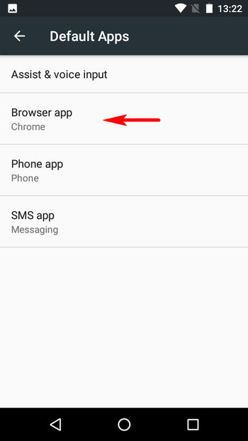 set chromer as default in android settings