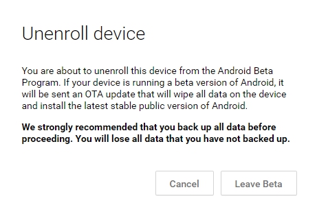 Android N Developer Preview Confirm Unenroll