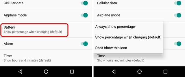 Android N Show Battery Percentage
