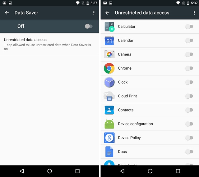 Android N Whitelist apps in data saver