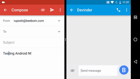 Android N drag and drop text in split screen