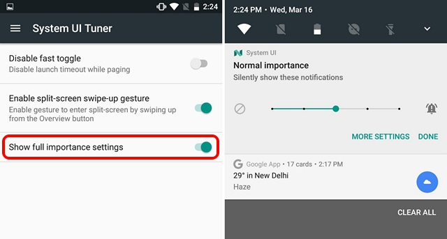 Android N importance settings