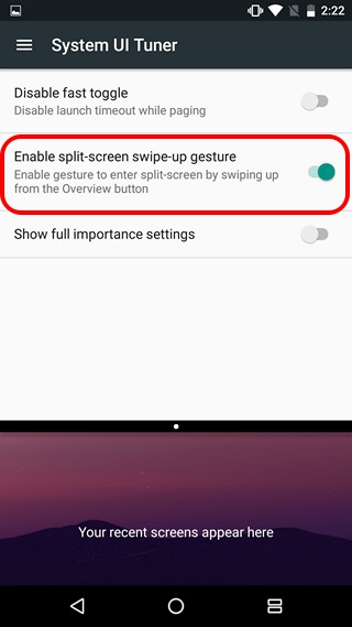 Android N split screen gesture