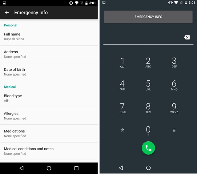 Android N tricks Emergency info