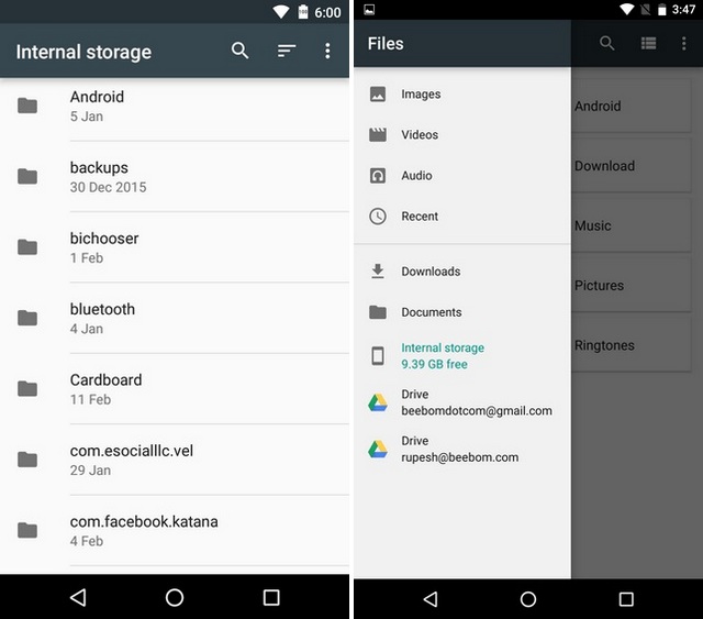 Android N vs Android Marshmallow File Manager