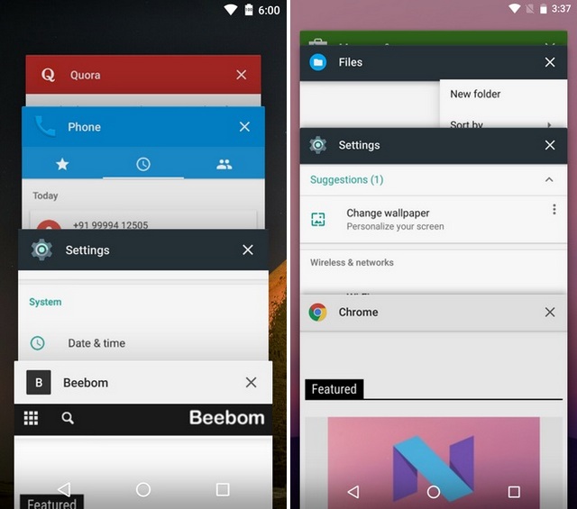 Android N vs Android Marshmallow multitasking