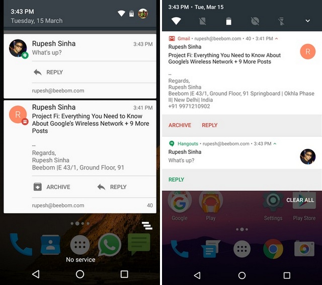 Android N vs Android Marshmallow notifications