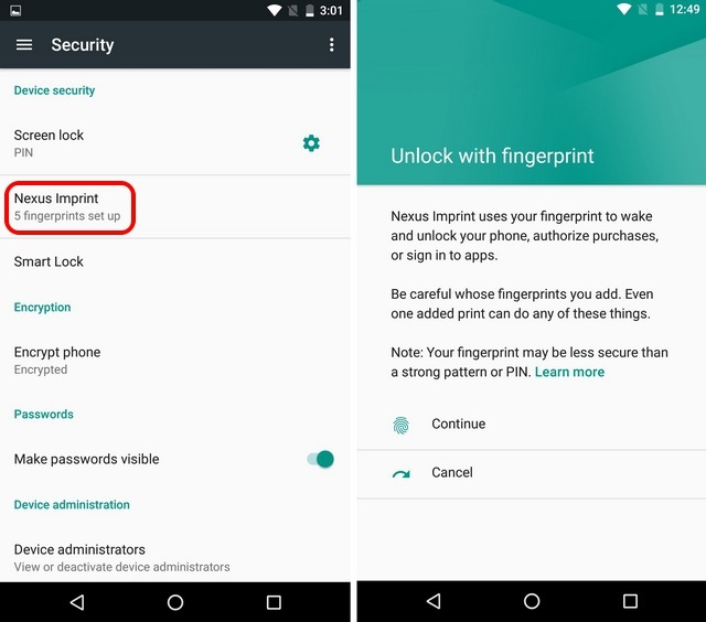 Android Settings Nexus Imprint