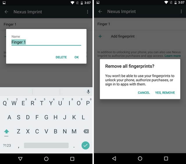 Android remove fingerprints