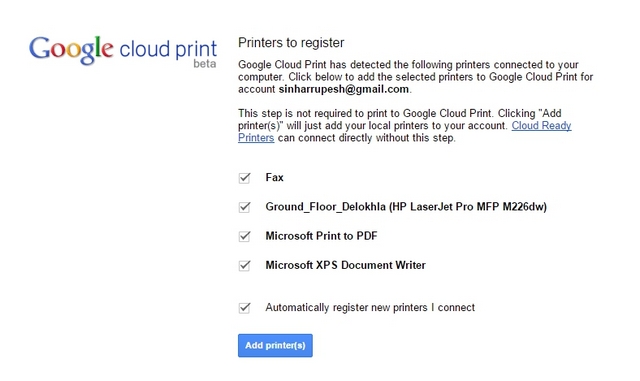 bring chrome cloud printer online