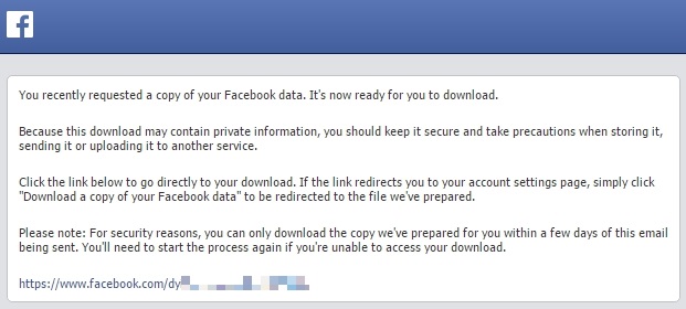 Facebook Data Download mail