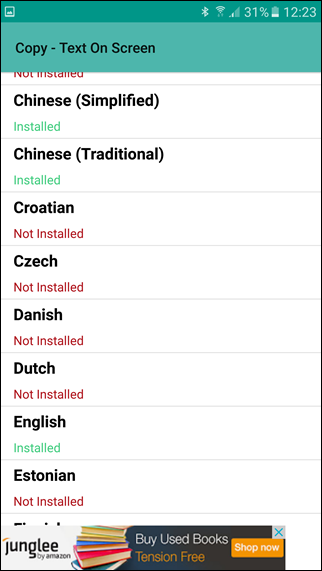 Copy Text on Screen select language 