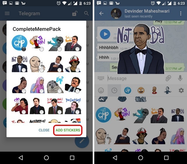 Telegram Messenger App Tricks add stickers