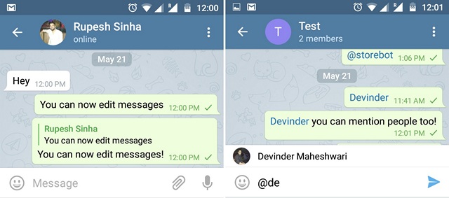 Telegram edit message mention people