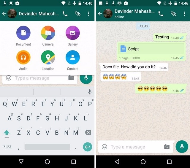 WhatsApp document sharing