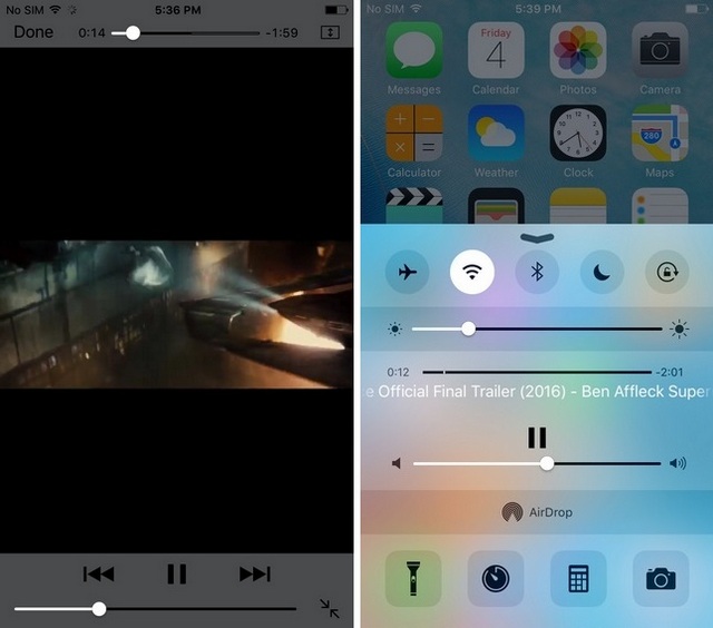 YouTube videos in background with control center