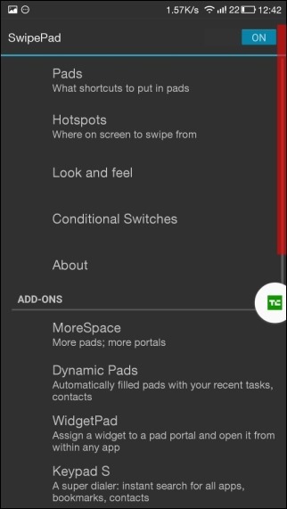 swipe pad settings