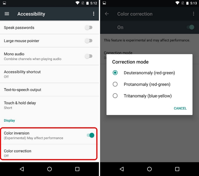 Color Inversion from Android Accessibility Settings 