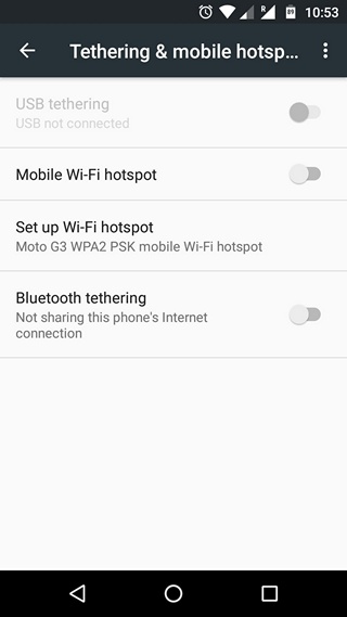 Android tethering settings