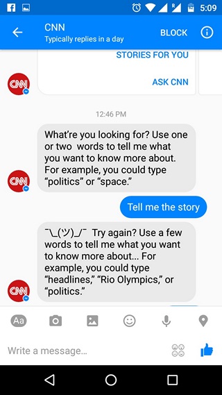 Facebook Messenger Bots conversation