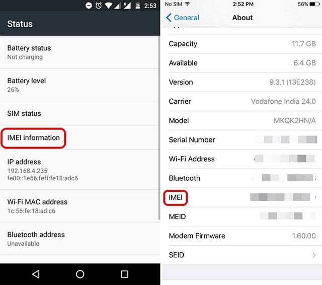 IMEI Number in Settings