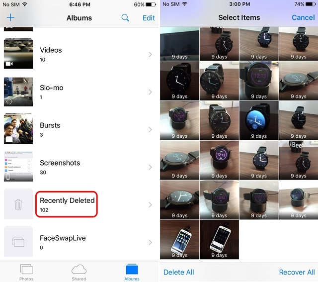 IPhone recently deleted photos