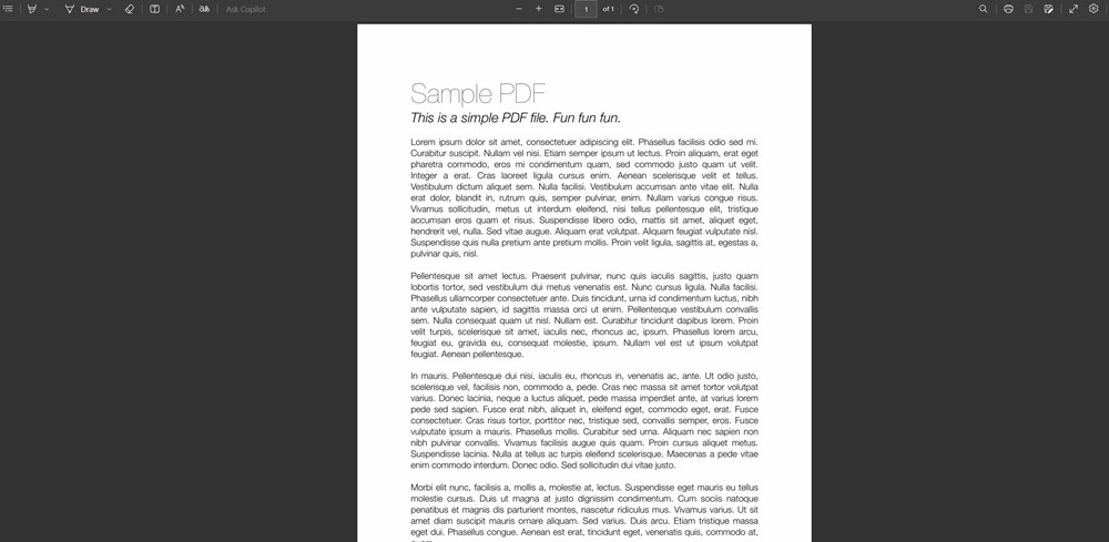 Editing sample PDF in Microsoft Egde PDF viewer