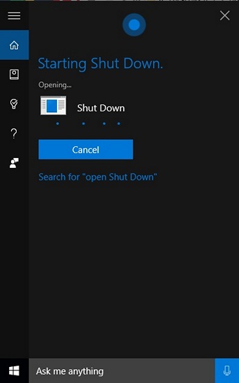 Shutdown Windows 10 Voice Cortana