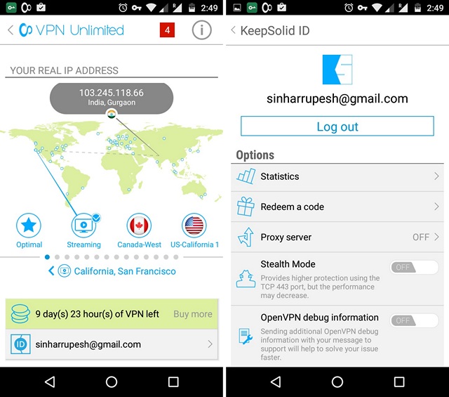 Unlimited VPN Android app