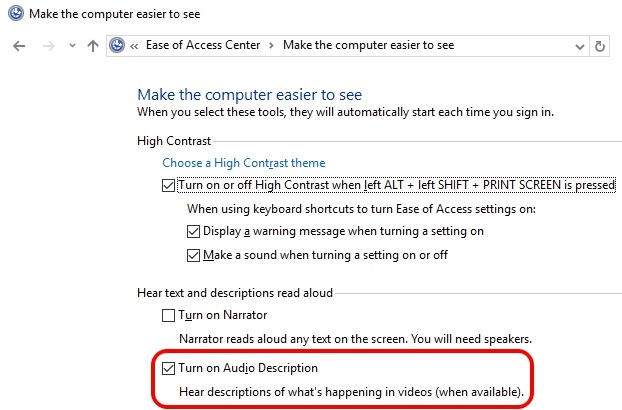 Windows 10 Audio Description