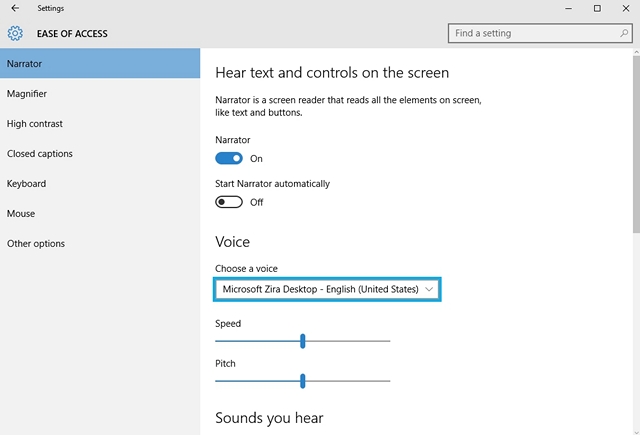 Windows 10 Narrator featture