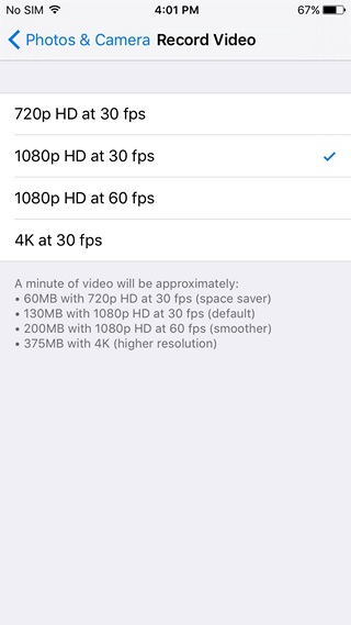 iPhone video resolution