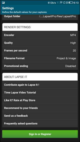 lapse it settings