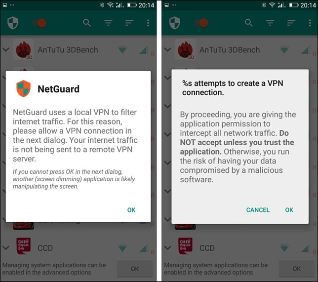 netguard establish connection