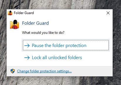 Folder Guard notification tray options