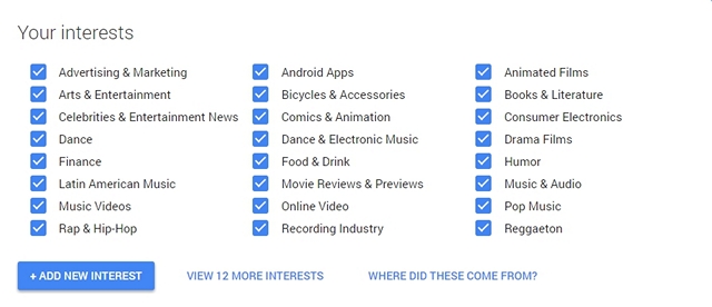 Google Profile interests