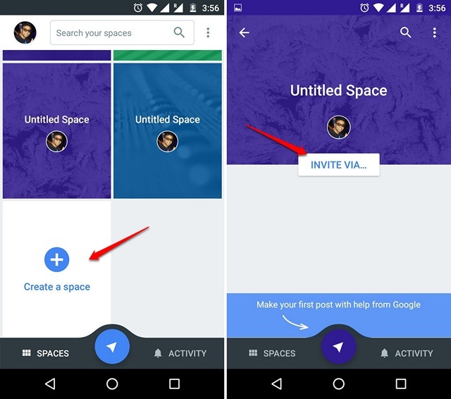 Google Spaces Create Space and Invite