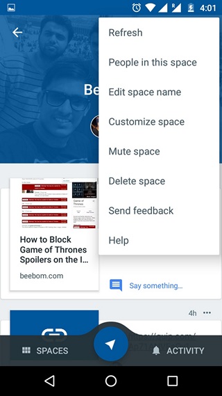 Google Spaces Options