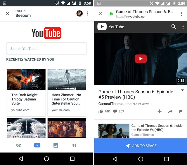 Google Spaces Share YouTube Videos