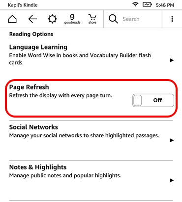 Kindle Page Refresh