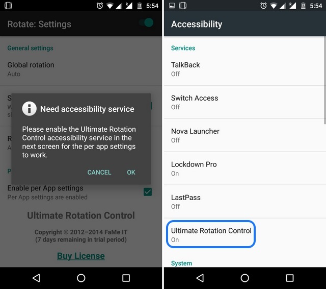 Ultimate Rotation Control accessibility permission