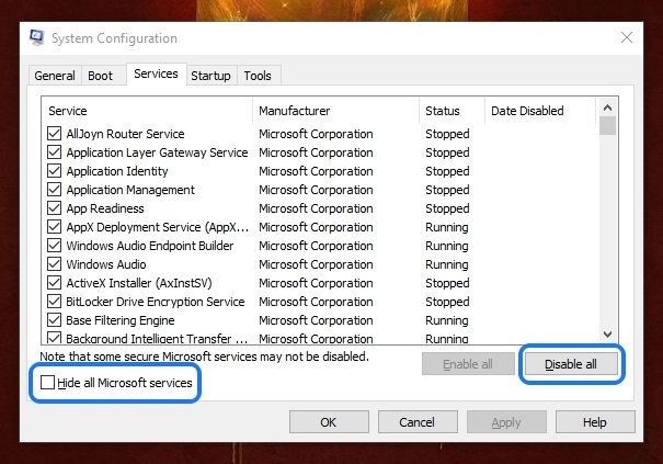 system configuration windows 10