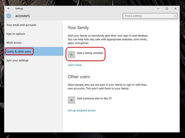 Windows 10 account settings