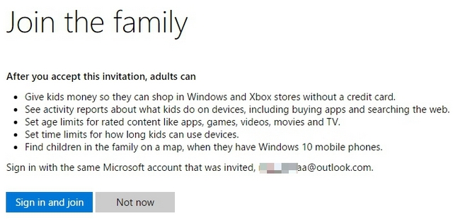 Windows 10 child accept invitation