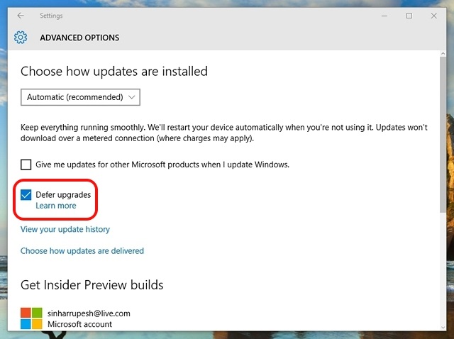 Windows 10 defer upgrades